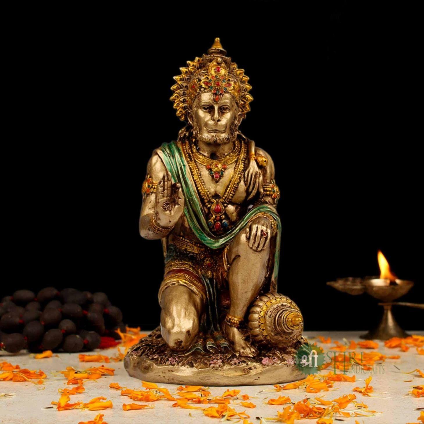 

7 Hanuman Statue Sitting Metal Finish Idol Decorative Showpiece Handcrafted Hanuman Ji Murti for Home Office and Gifting Purpose Sculpture, 7 Inch