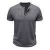 Mens Summer Short Sleeve Knitted Henley Shirt Striped Casual Tee