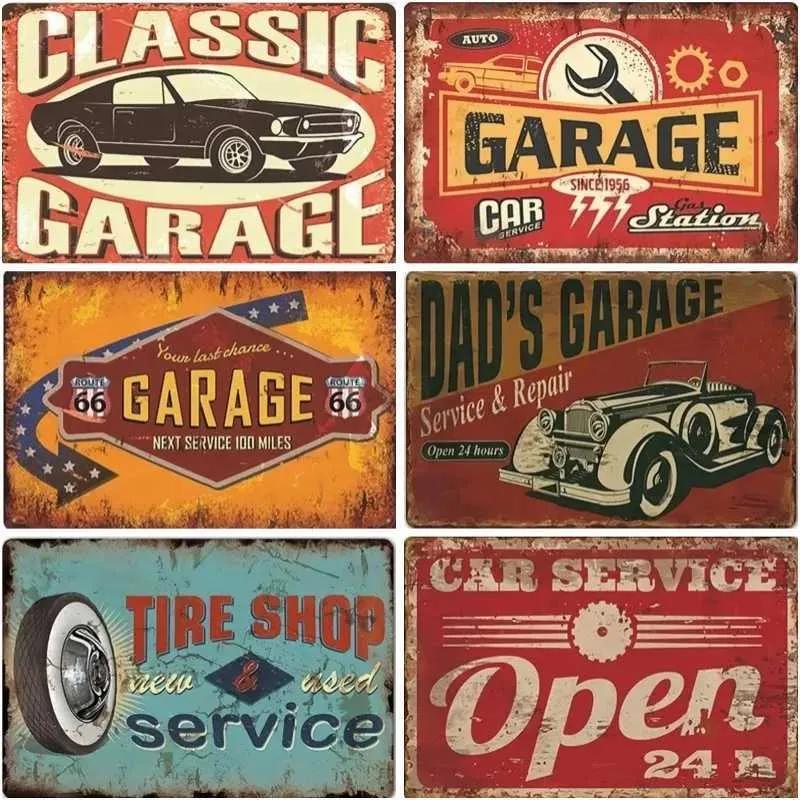 Dads Garage Metal Tin Signs Poster Retro Route 66 Car Metal Tinplate Retro Garage Tire Shop Wall Decoration 20X30Cm