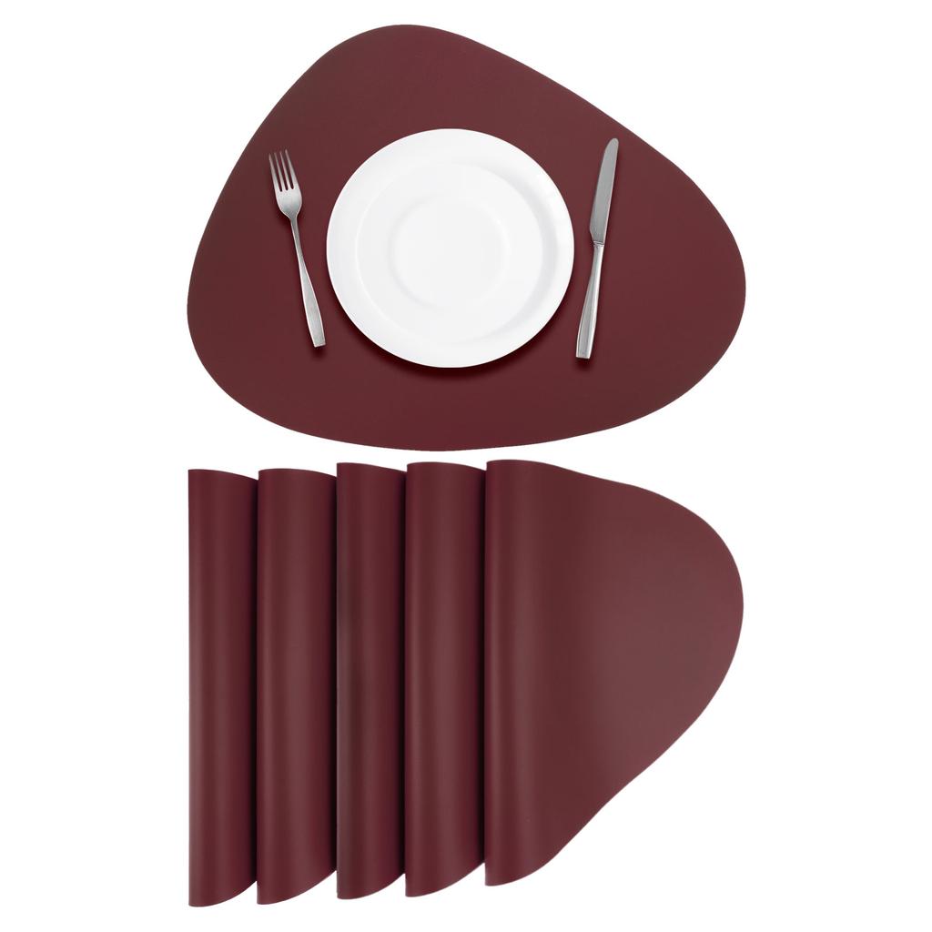 6pcs Oil-Proof Waterproof Dual-Sided Place Mats Irregular Shape PU Leather Placemats for Coffee Shops Kitchen Bistro Tables Bars