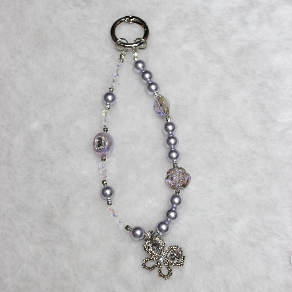 Pearl Beaded Phone Lanyard Short 26cm Butterfly Anti-Lost Wrist Chain Phone Bracelet