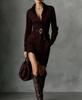 2026 Autumn Suede Fashion Long Sleeve Lapel Single Breasted Short Skirt Shirt Dress with Belt