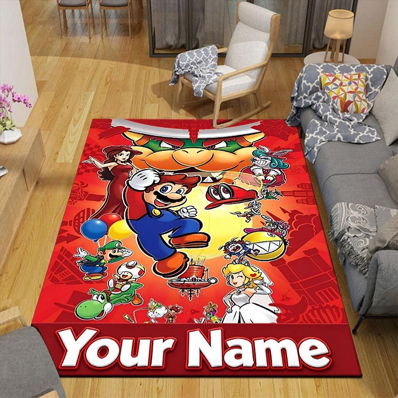 Custom 1Pc Super Mario Kart Custom Flannel Personalized Rug Non Slip Floor Mat Soft Carpet for Living Bedroom Office Home Decor Gift