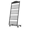Brochure Display Rack, 4-Tier Magazine Literature Display Stand with Wheels, Movable Floor Standing Magazine Rack, Heavy Duty Newspaper Catalog