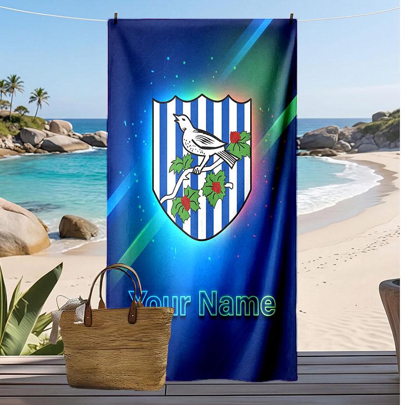 West Bromwich Albion FC Personalized Printed Beach Towel Soccer Logo Support Custom Name Text Absorbent Towel For Sport Travel Special Gift