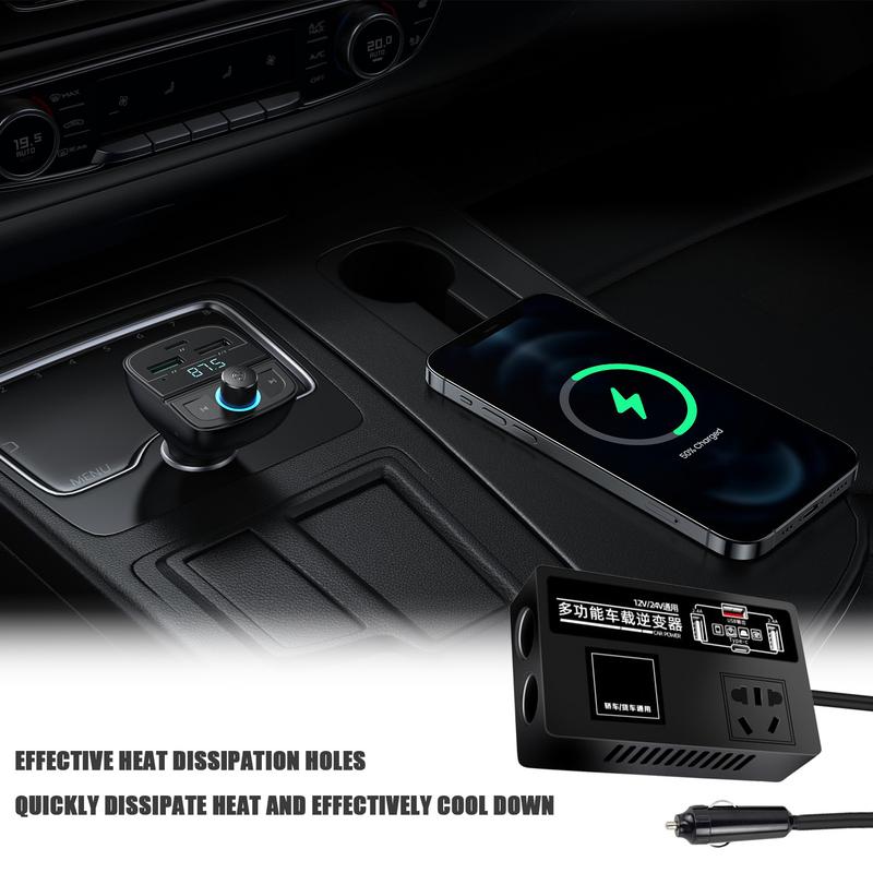 Car Converter To Outlet Plug DC 12V/24V To 220V Power Converters For Vehicles 200W Car Outlet Adapter USB Charger Fast Charging