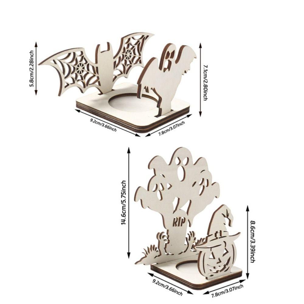 Wooden Material Wooden Candle Holder Shadow Projection Design Halloween Candlestick  Indoor Decor