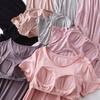 Women Casual Short Sleeve Nightgown Solid Color Pajama Dress with Bra Pad