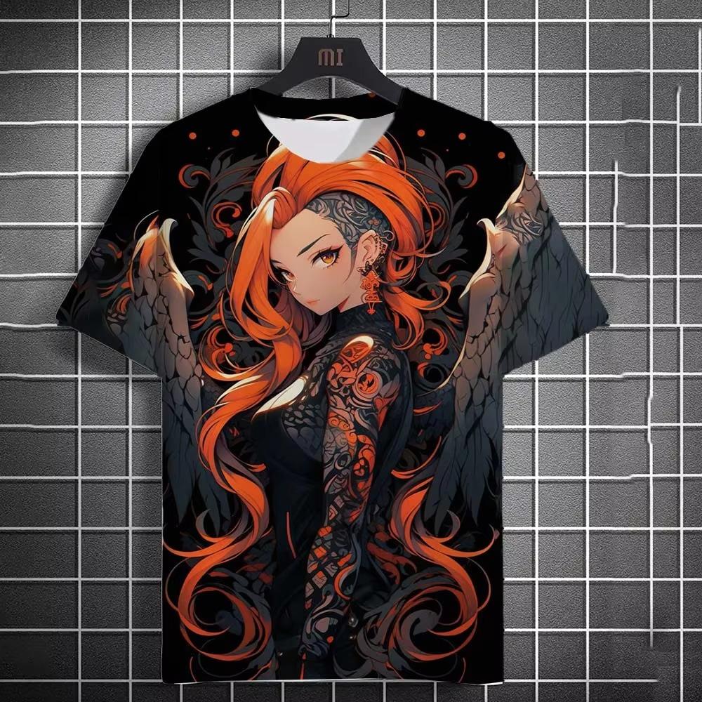 Tattooed girl pattern t-shirt cartoon 3d print oversized sports shirt top