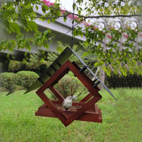 Asılı Kuş Yemiği Geometrik Platform Yemlik Çatılı Dış Mekan Yağmur Geçirmez Yemlik Evi Balkon Bahçe İçin Kardinalleri, İsketeleri, Baştankaraları Çeker