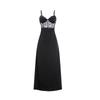 Jingluo Lady Small Bust Sexy Sling Pajamas With Chest Pad Lace Ice Silk Nightdress Long dress To Ankle Exta-long