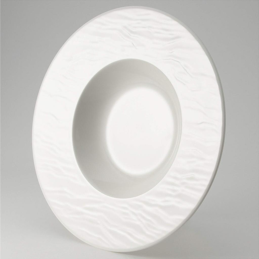 NARUMI Stone Relief Pasta Plate, 25cm, White, Simple and Stylish, Relief Rim, Soup, Microwave, Dishwasher Safe, Made in Japan, 51095-5550
