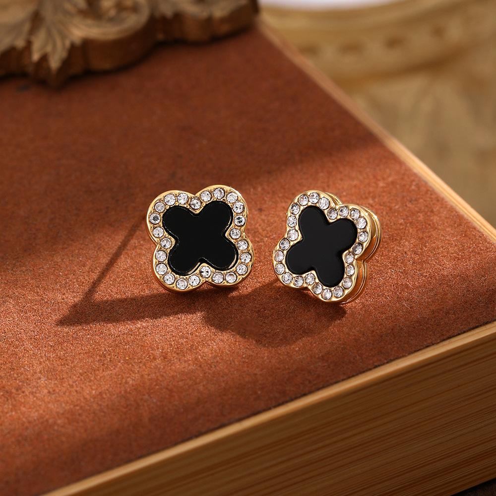 

Высококачественный блестящий четырехлистный клевер, высококачественные серьги со смыслом, роскошные серьги со стразами, женские серьги чёрный