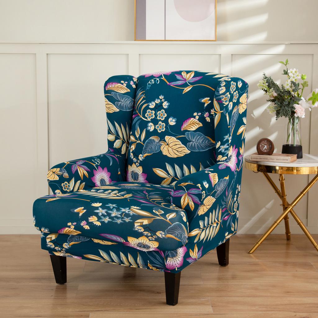 Stretch Spandex Wing Chair Cover Elastic Relax Armchair Slipcovers Wingback Sofa Protector with Seat Cushion Cover Home Decor