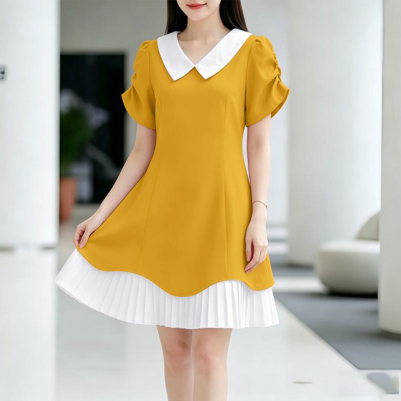 

ZANZEA Women Elegant Turn Down Collar Summer Casual Short Sleeve Dress 5XL жовтий