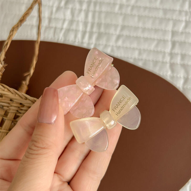 2-piece set of Michelle French pins, bangs ribbon mini hair clips Lace Pink 2-piece set