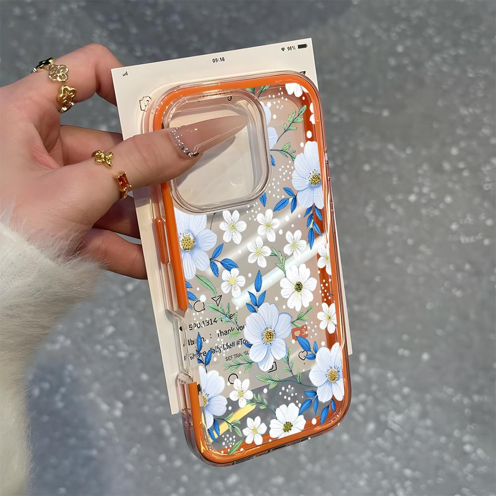 Fresh White Daisy Floral Pattern Clear Phone Case For iPhone 11 12 13 14 15 16 17 Pro Max Plus Air 2 In 1 Candy Color Soft Cover