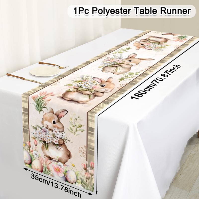 Vintage Easter Bunny Tablecloth Rabbit Eggs Flower Table Flag Cover Happy Easter Decoration For Home Kitchen Dining Table Decor