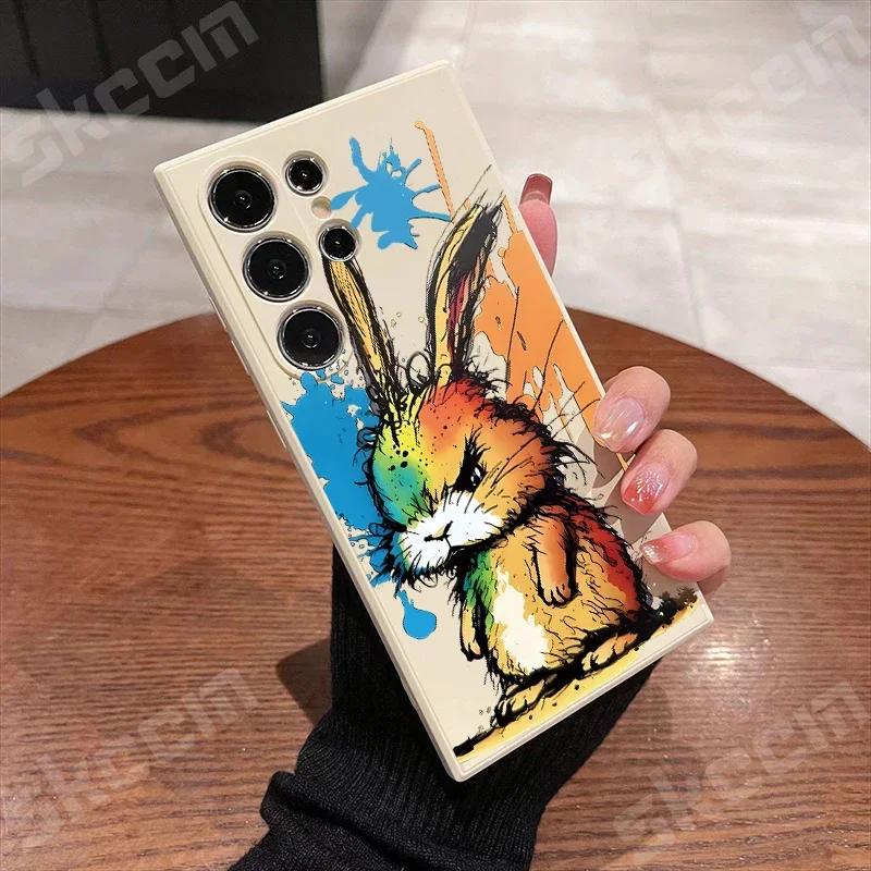 Cute Colorful Rabbit Phone Case For Samsung Galaxy S24 S23 Ultra S22 Plus S20 FE A15 A35 A50 A51 A54 A55 A71 A72 A73 Soft Cover