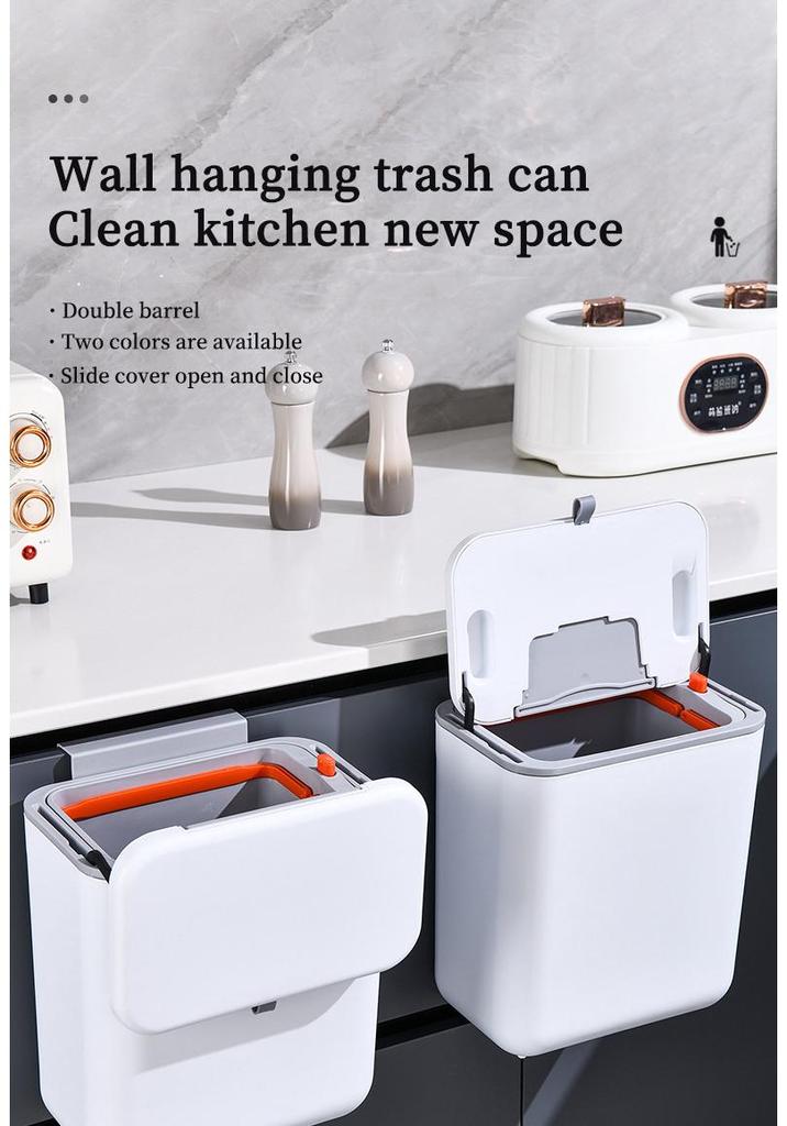 Hanging Kitchen & Bathroom Trash Can with Slide Cover - Wall-Mounted, Sealed Waste & Storage Bin