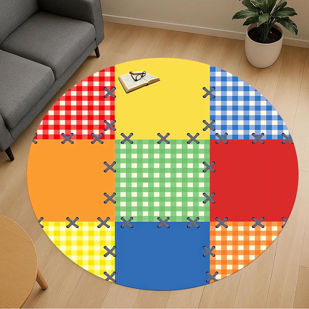 1pc Patchwork Quilt Round Chair Mat Office Area Rug - Non-Slip, Floor Mat for Office, Bedroom, and Indoor Decor P127201