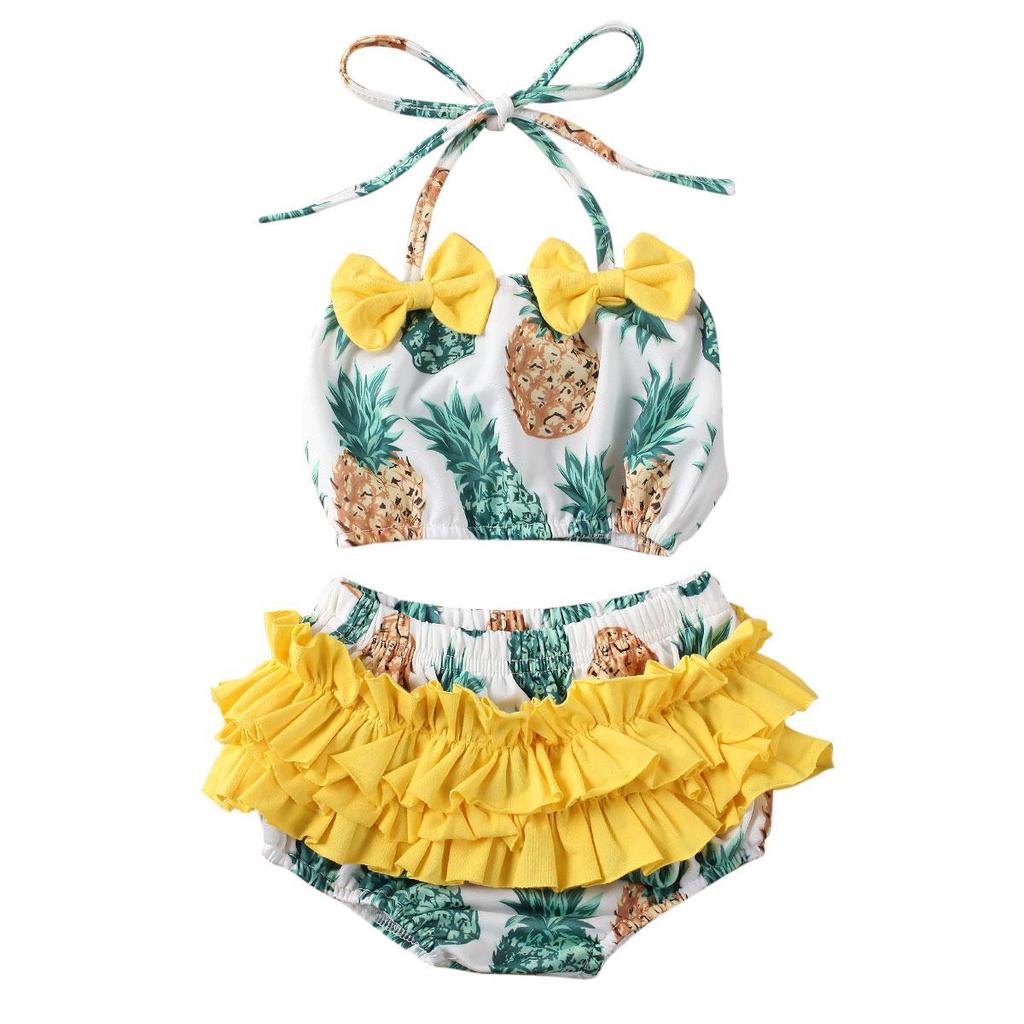 Toddler Baby Girl Bikini Swimsuit Pineapple Print Halter Bikini Set Bowknot Swimwear Bathing Suit Summer Outfits Set
