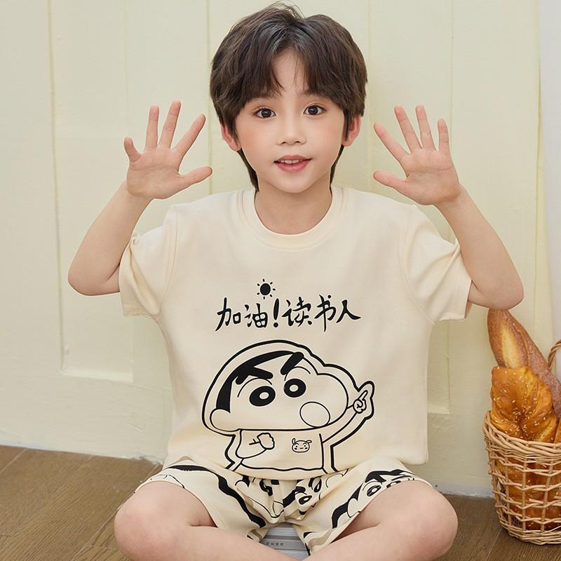 Boys Cotton Pajamas Set Short Sleeve Cartoon Print Kids Sleepwear Ages 8 Teens Home Wear