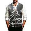 Men's V-Neck Christmas Print Sweater with Large Buttons