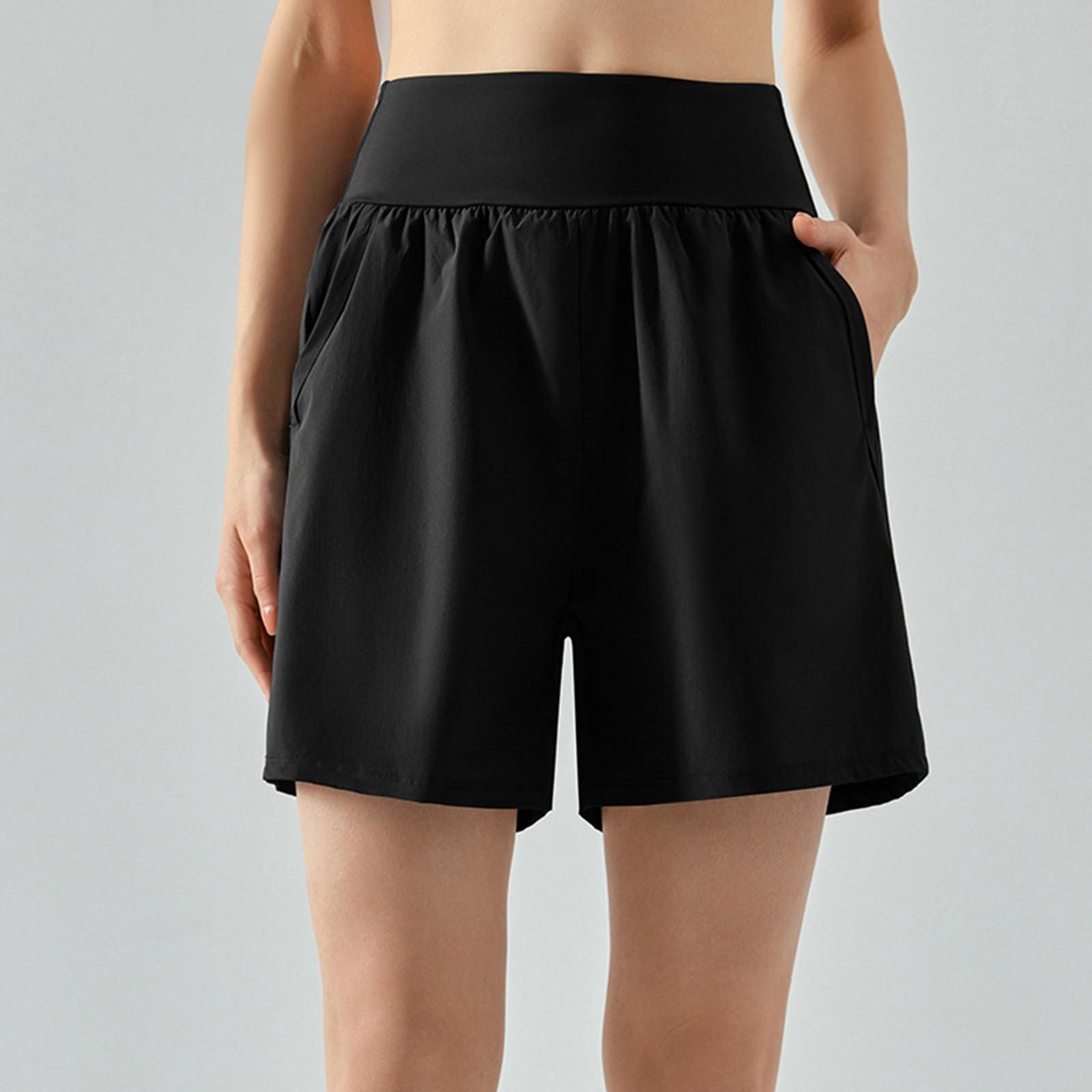 

Женские свободные повседневные быстросохнущие шорты для йоги с карманами и фитнесом и капри M чёрный