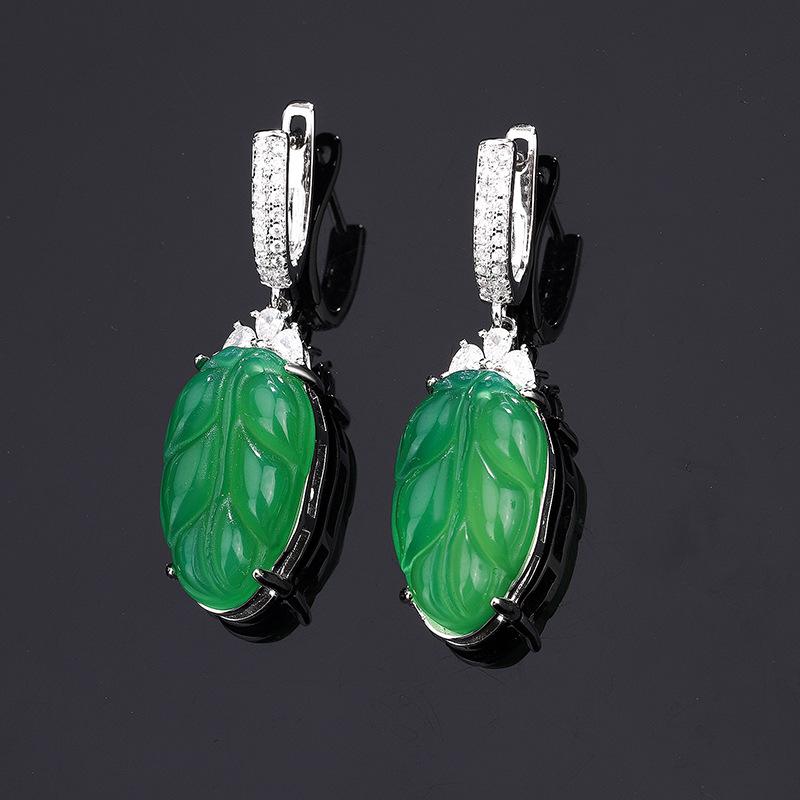 

Ювелирные изделия Серьги-гвоздики Имитация халцедона Маленькие серьги-кольца в форме листа Женский комплект