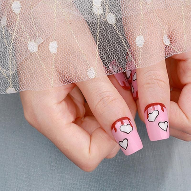 Gel Nail Stickers Full Cover Self Adhesive French Manicure Strips Quick Apply No UV Light Required with Nail File Stick