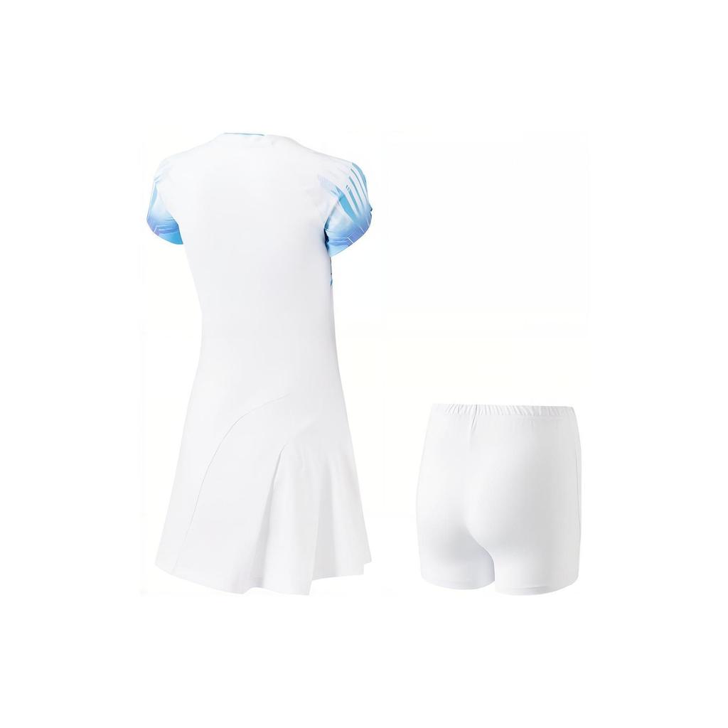 Li Ning Badminton Series Logo Print V-Neck Pullover Short Sleeve Dress Women Dresses Standard-White ASKT096-1