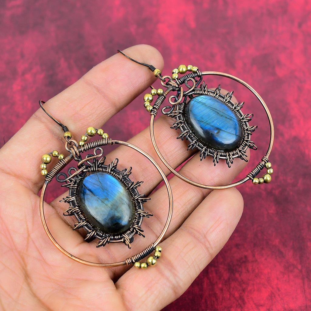Labradorite earring copper wire wrapped earring top quality gemstone earrings Labradorite copper jewelry handmade drop earring gifts for her