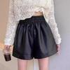 PU Leather Women’s High-Waist A-Line Shorts – Autumn/Winter 2025 Black Fashion Wide-Leg Casual Pants