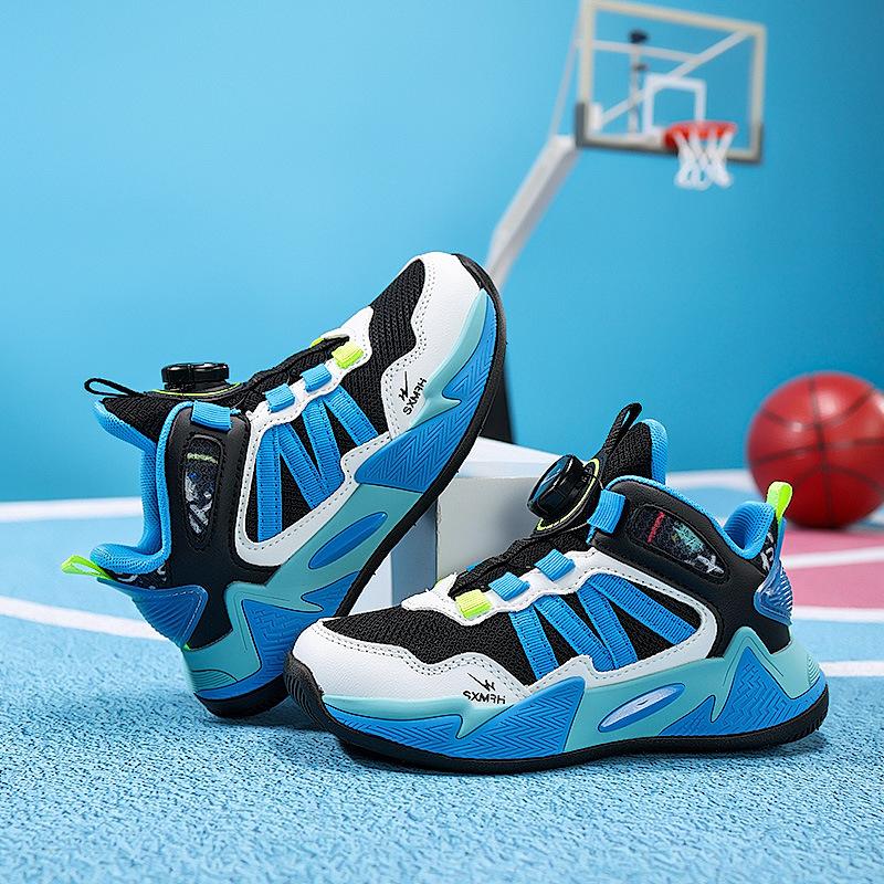 Boys basketball shoes 2025 autumn new shock absorption children's student sports shoes medium older children's knob basketball shoes girls