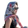 Nordic simple silk scarf long female French retro black and white striped large square scarf tied hair ins headscarf headband shawl