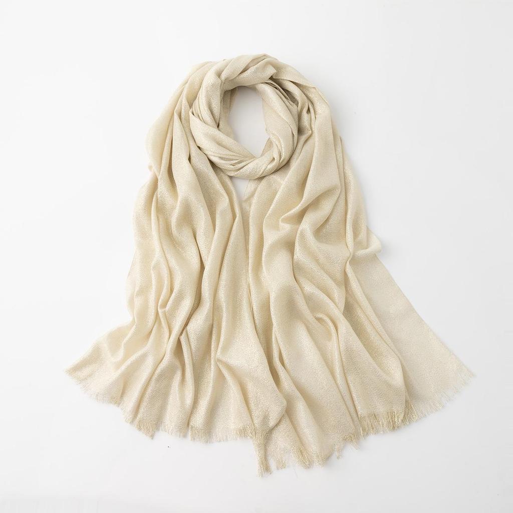Women's Silk Scarf: Pure Color Long Headscarf with Gold and Silver Threads