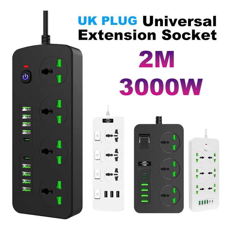 2500W/3000W 3/4/6 WAY UK Plug Fast Charging Power Board 2M Universal Extension Cord Socket Power Strip