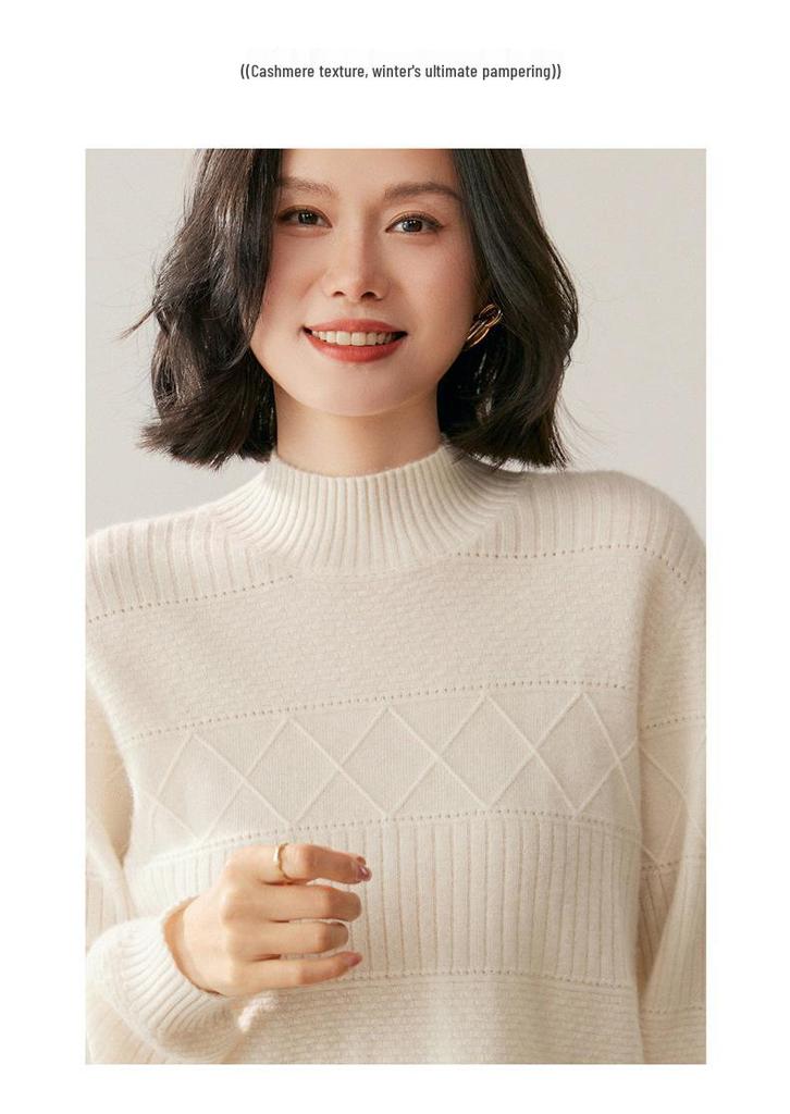 2025 Women's Autumn/Winter Cashmere Half-High Neck Elegant Pullover Sweater