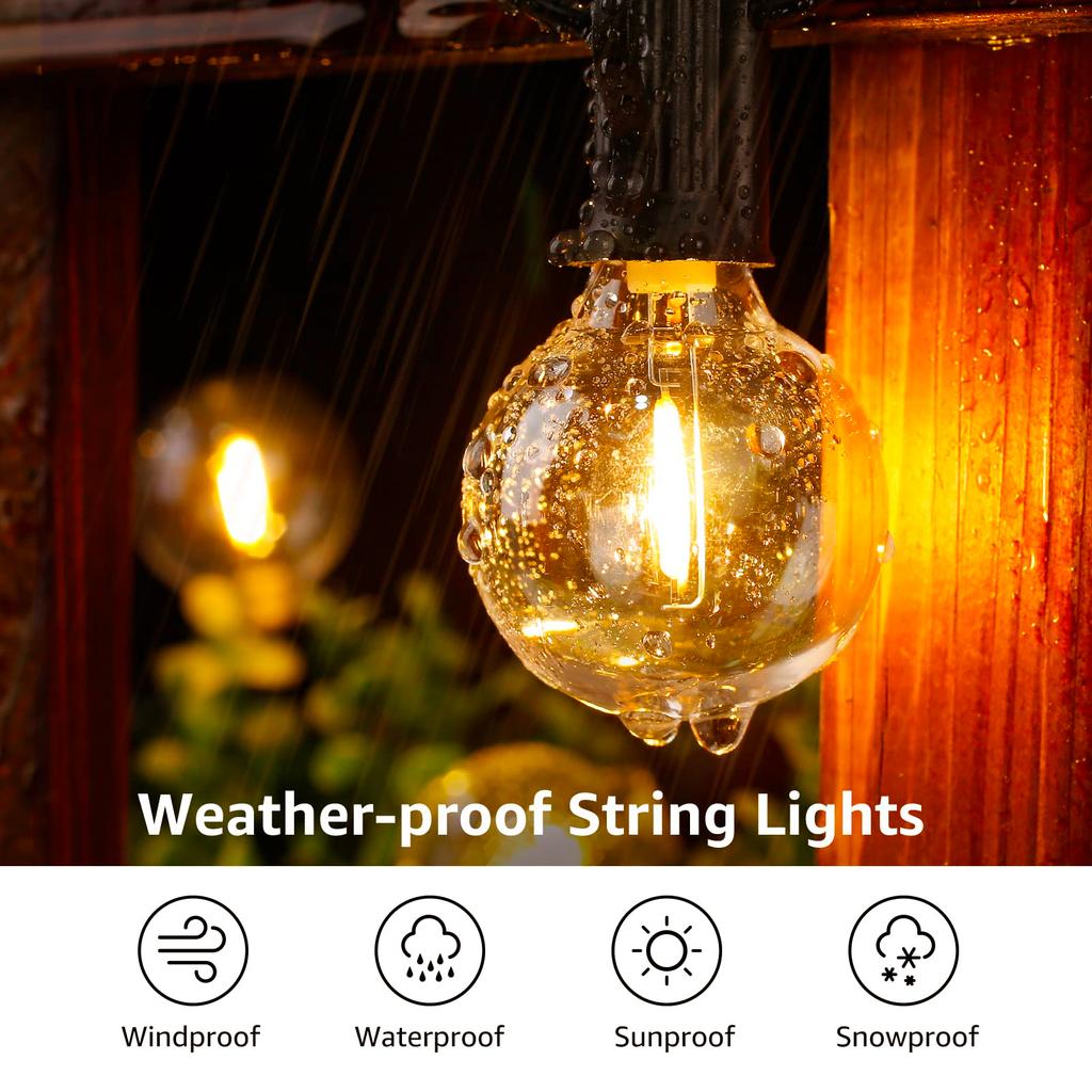 65FT Outdoor Connectable LED String Light E12 Base G40 IP44 Waterproof Dimmable Garland Garden Wedding Fairy lights Home Decor