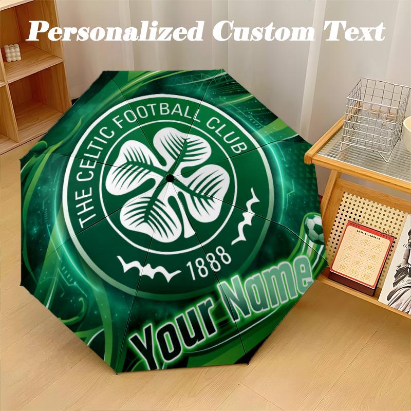 8 Rib Auto Folding Umbrella Celtic FC Print Custom Name Text Portable Rain Gear