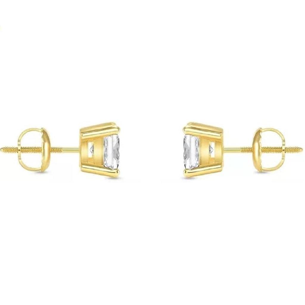 Jewels Prim 2.25 Ct Princess Cut Diamond Stud Earrings Solid14K Yellow Gold Basket Screw Earrings For Women's All Occassion Wear