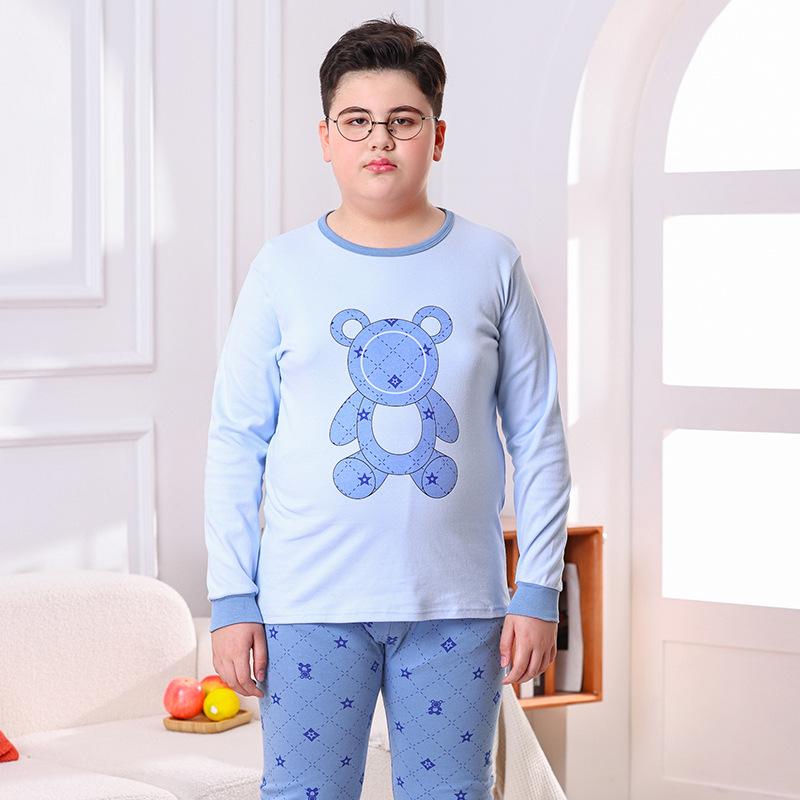 Fat Child Pure Cotton Pajama Set: Boys & Girls Warm Underwear, Plus-Size Base Layer, Autumn/Winter Sweater and Pants