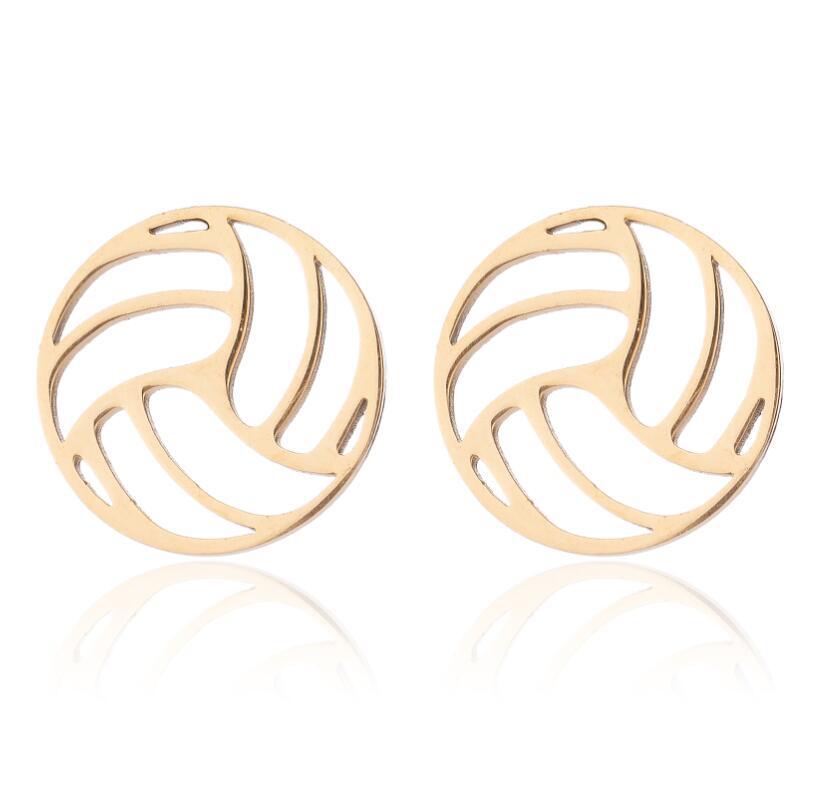 European-American Sports Series Volleyball Necklace: Stainless Steel Hollow Round Pendant Clavicle Chain