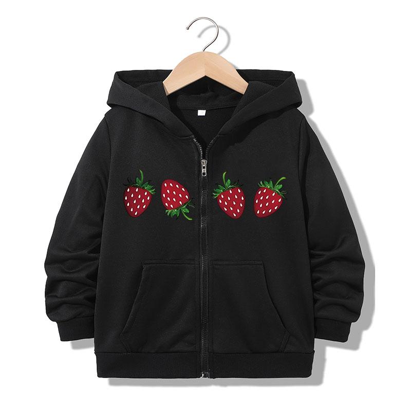 Felpa con cappuccio trendy con cerniera Divertente Casual Dolce Felpe con cappuccio Fragola Giubbotti Ragazzi Ragazze Y2k Felpa con zip Primavera Autunno Felpe con cappuccio