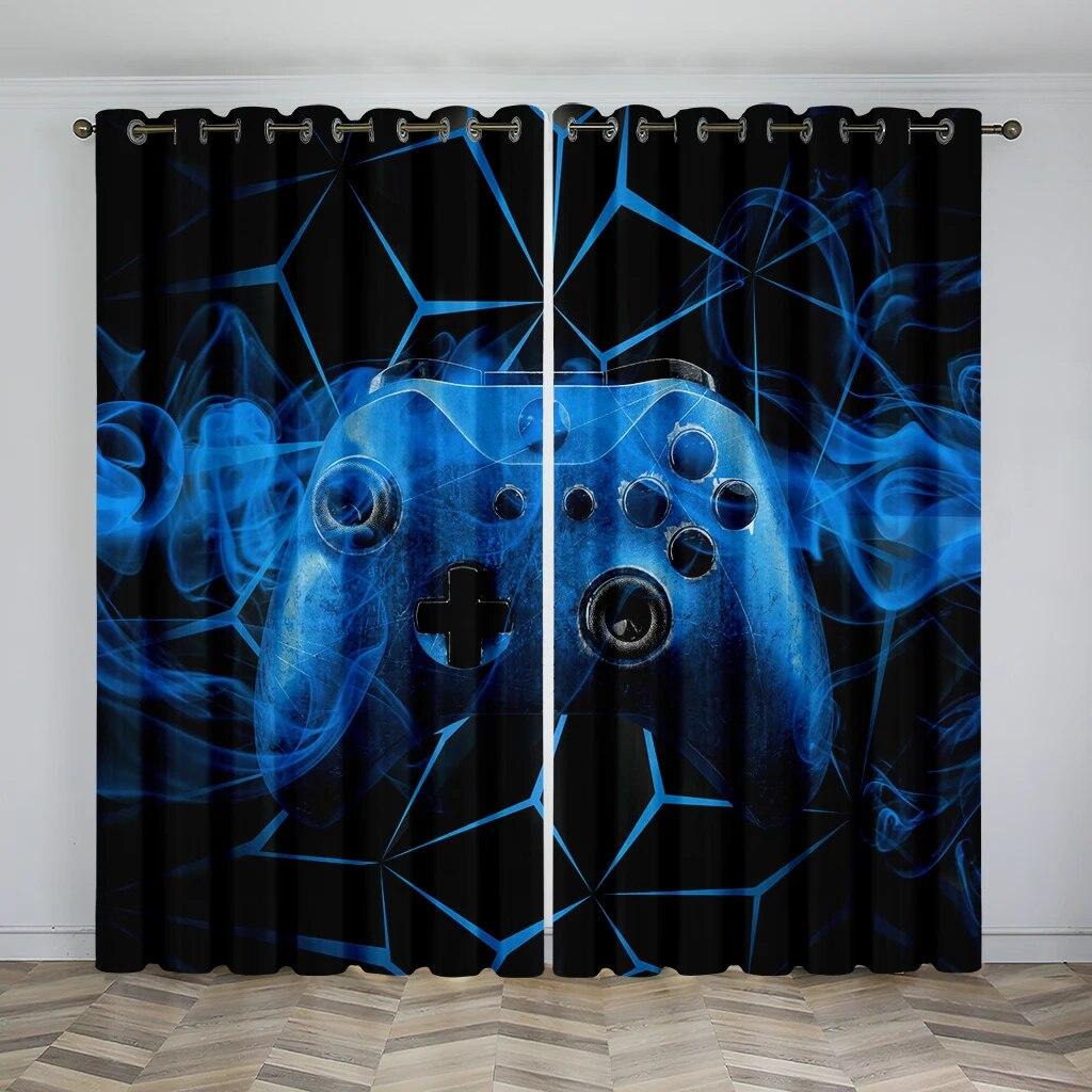 Pyrotechnic Geometric Game Handle Printed Curtains, E-Sports Light-Transmitting Decorative Curtains For Boys And Girls’ Rooms