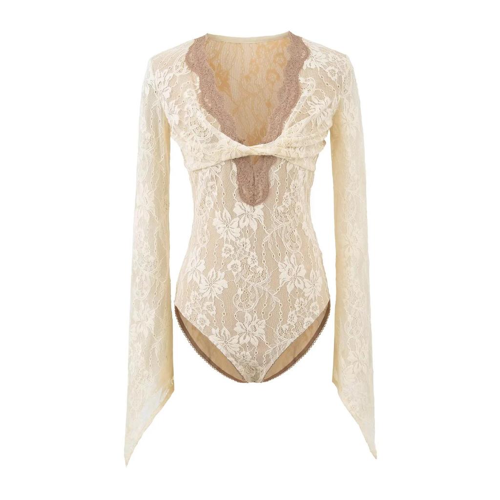 Spicy Girl Spitze Patchwork V-Ausschnitt Body – Stilvoller & Sexy Jumpsuit