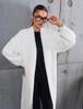 Women's White Long Knitted Over-the-Knee Cardigan - Imitation Mink Velvet