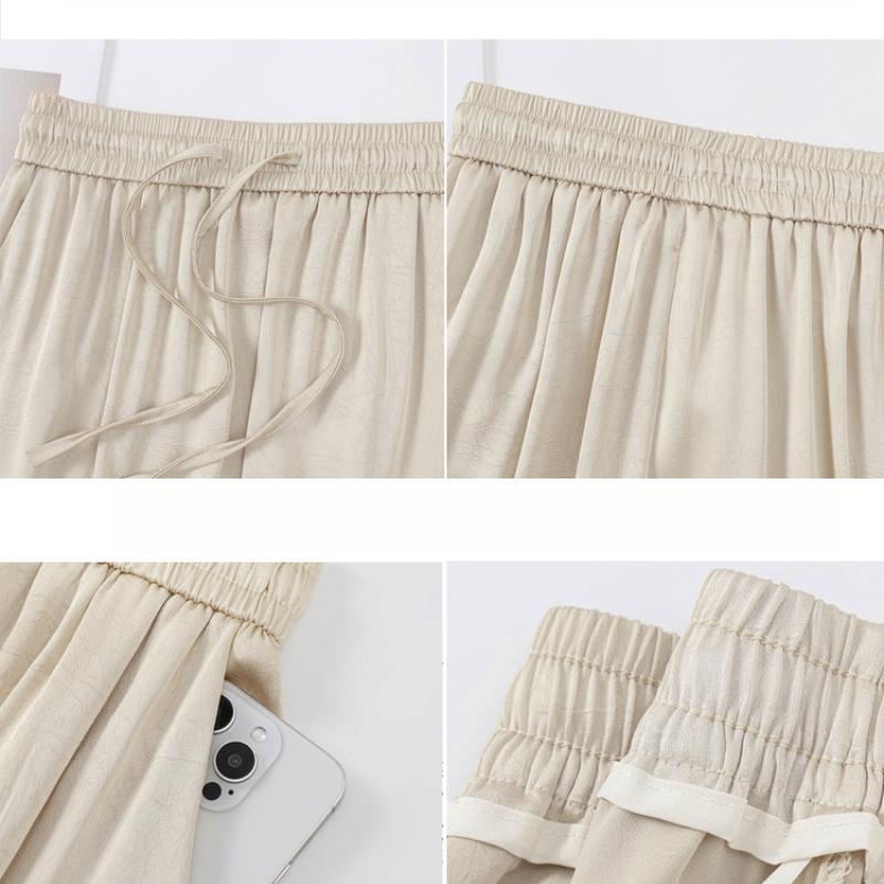 Satin Imitation Triacetate Midi Skirt with Slit, Slim Fit A-line Skirt, Lightweight Women's Skirt