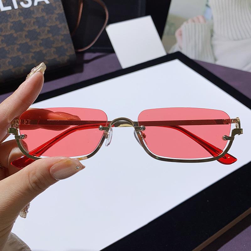 Fashion Small Square Women's Sunglasses Luxury Brand Metal Half Frame Sunglasses Woman Trend Vintage Black Pink Shades
